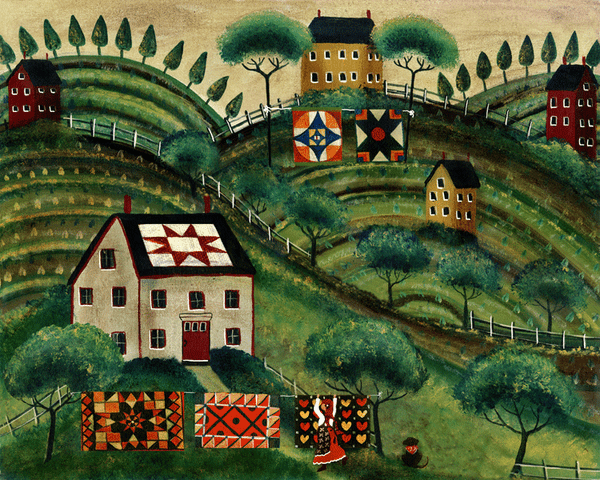 MAMA'S COUNTRY QUILT VILLAGE of YESTERYEAR FOLK ART PRINT