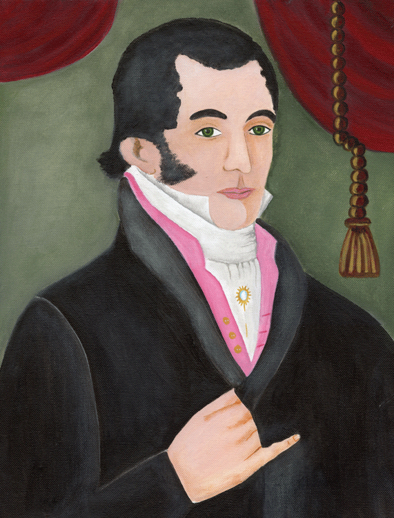 PRIMITIVE FOLK ART PAINTING MAN with PINK WAIST COAT