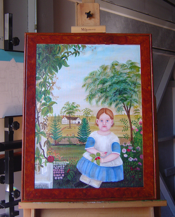 HUGE PRIMITIVE CHILD Arabella Sparrow 1848 FRAMED Original Oil Painting