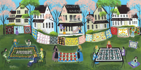 PRIMITIVE QUILTERS HAVEN FOLK ART PAINTING PRINT