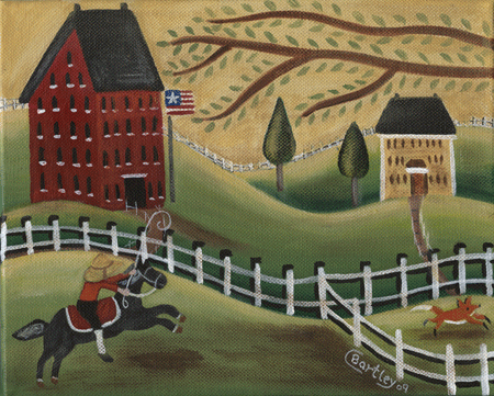 PRIMITIVE FOLK ART PAINTING HORSE FOX HUNT ORIGINAL