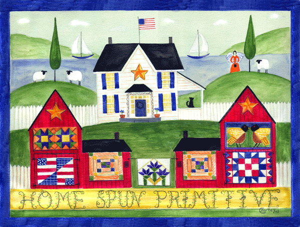 HOME SPUN PRIMITIVE QUILT FOLK ART PRINT 11x14