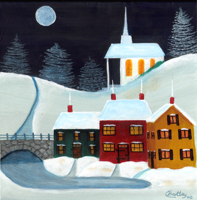 Silent Winter Night Church Under Blue Moon