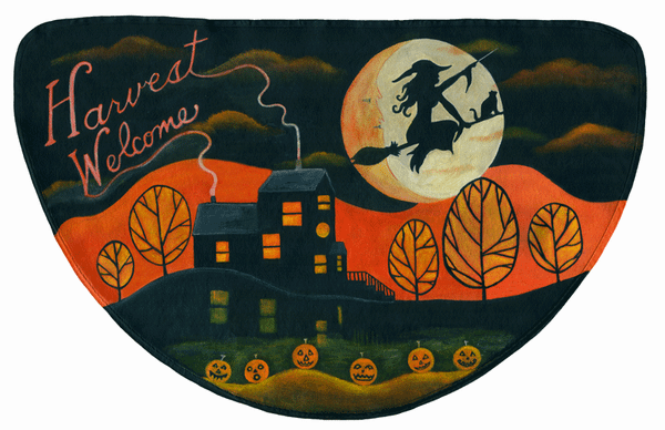 FOLK ART PAINTING HALLOWEEN WITCH CANVAS RUG
