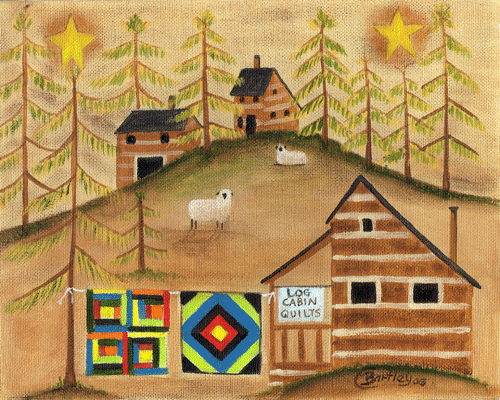 Log Cabin Quilt Maker star sheep Folk Art Print
