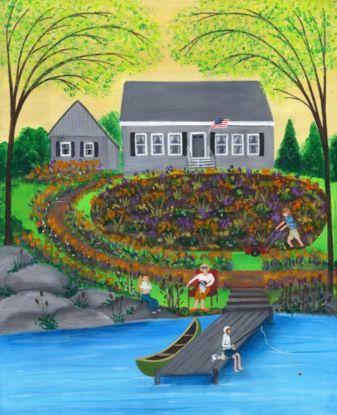 Duncan House Maine Summertime family & dogs Painting