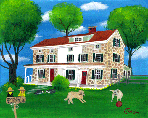Ruffloer House with dogs, cats & crows Summertime