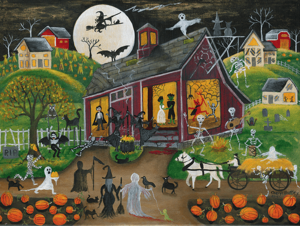 Spooky Ho-Down at Halloween Barn Dance Folk Art Print