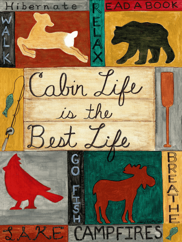 Cabin Life Folk Art Painting Bears Moose Dear Bird Relax Original