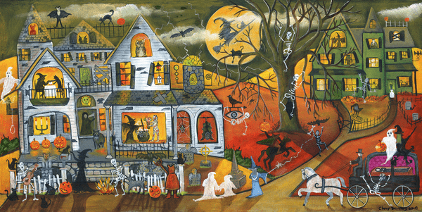 Halloween Calling All Creatures Folk Art Print