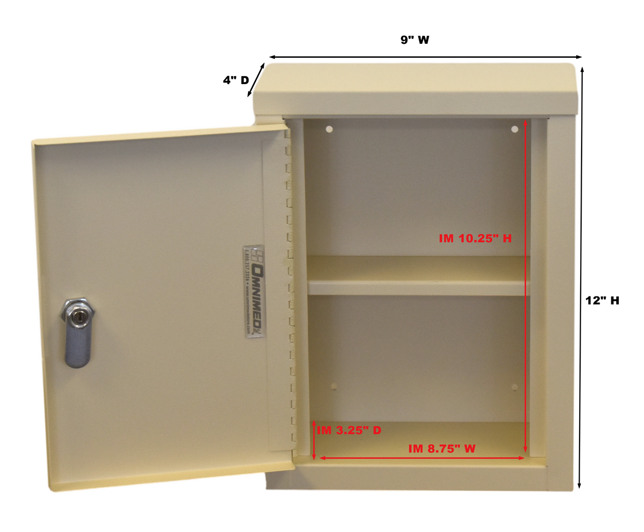 Mini Wall Storage Cabinet 291609 OPEN with Dimensions
