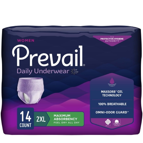 Female Adult Absorbent Underwear Prevail Daily Underwear Pull On with Tear Away Seams 2X-Large Disposable Heavy Absorbency (BG)