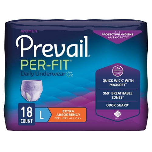 Female Adult Absorbent Underwear Prevail Per-Fit? Pull On with Tear Away Seams Large Disposable Moderate Absorbency (BG)
