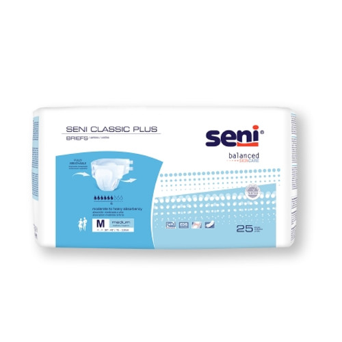 Unisex Adult Incontinence Brief Seni Classic Plus Medium Disposable Moderate Absorbency (CS)