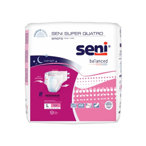 Unisex Adult Incontinence Brief Seni Super Quatro Large Disposable Heavy Absorbency (PK)
