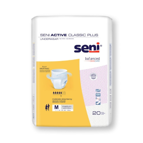 Unisex Adult Absorbent Underwear Seni Active Classic Plus Pull On with Tear Away Seams Medium Disposable Moderate Absorbency (CS)