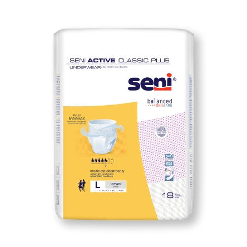 Unisex Adult Absorbent Underwear Seni Active Classic Plus Pull On with Tear Away Seams Large Disposable Moderate Absorbency (CS)