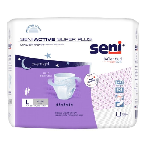 Unisex Adult Absorbent Underwear Seni Active Super Plus Pull On with Tear Away Seams Large Disposable Heavy Absorbency (CS) S-LA08-AP1