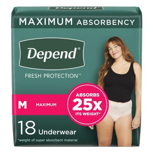 Female Adult Absorbent Underwear Depend Fresh Protection Waistband Style Medium Disposable Heavy Absorbency (PK)