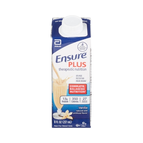 Oral Supplement Ensure? Plus Therapeutic Nutrition Vanilla Flavor Liquid 8 oz. Reclosable Carton (CS)