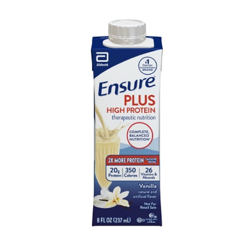 Oral Supplement Ensure? Plus High Protein Therapeutic Nutrition Shake Vanilla Flavor Liquid 8 oz. Reclosable Carton (EA)