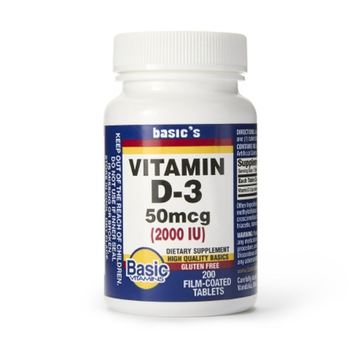 Dietary Supplement Basic's Vitamin D3 2,000 IU Strength Tablet 200 per Bottle (BT)