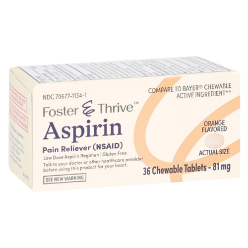 Pain Relief Foster  Thrive* 81 mg Strength Aspirin Chewable Tablet 36 per Box (BX)