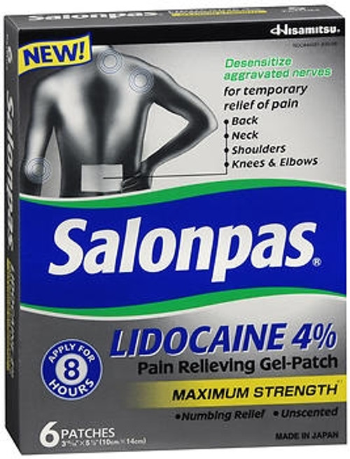 Topical Pain Relief Salonpas? 4% Strength Lidocaine Patch 6 per Box (BX)