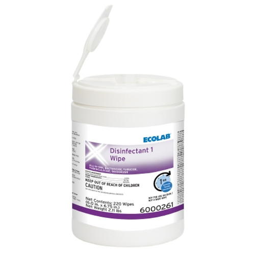 Surface Disinfectant Cleaner Ecolab? Disinfectant 1 Bactericidal Manual Pull Wipe 220 Count Canister Sweet Scent NonSterile (CS)