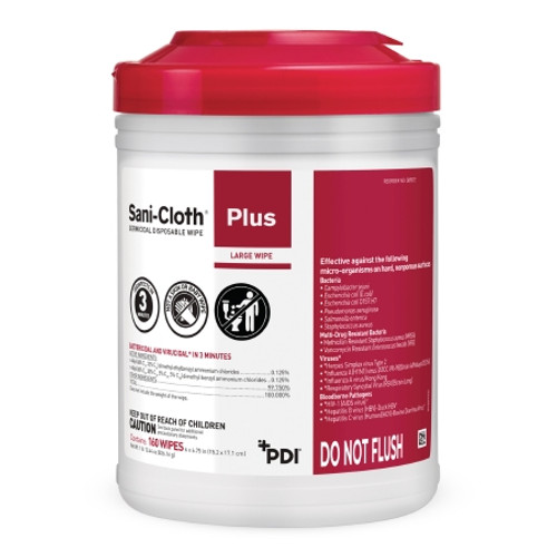 Surface Disinfectant Cleaner Sani-Cloth? Plus Premoistened Germicidal Manual Pull Wipe 160 Count Canister Alcohol Scent NonSterile (BX)
