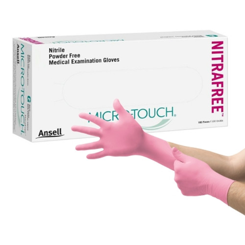 Exam Glove Micro-Touch? NitraFree* X-Small NonSterile Nitrile Standard Cuff Length Textured Fingertips Pink Chemo Tested (CS)
