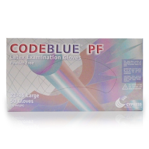 Exam Glove CODEBLUE? PF Large NonSterile Latex Extended Cuff Length Fully Textured Blue Not Rated (CS)