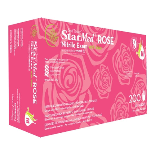 Exam Glove StarMed? Rose Medium NonSterile Nitrile Standard Cuff Length Textured Fingertips Pink Not Rated (BX)