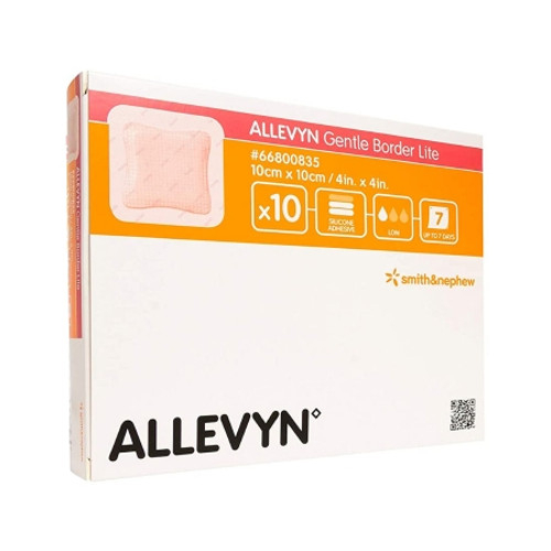 Thin Foam Dressing Allevyn Gentle Border Lite 4 X 4 Inch With Border Film Backing Silicone Gel Adhesive Square Sterile (EA)