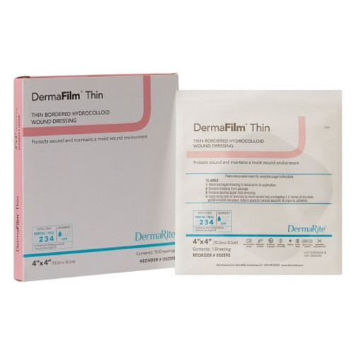 Thin Hydrocolloid Dressing DermaFilm? Film Backing 4 X 4 Inch Square Hydrocolloid / Film (BX)
