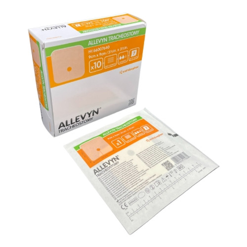 Foam Dressing Allevyn Tracheostomy 3-1/2 X 3-1/2 Inch Without Border Film Backing Nonadhesive Fenestrated Square Sterile (EA)