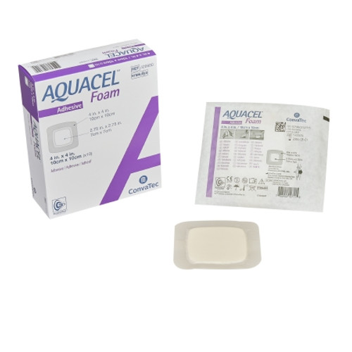 Foam Dressing Aquacel? 4 X 4 Inch With Border Waterproof Film Backing Silicone Adhesive Square Sterile (EA)