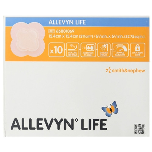 Foam Dressing Allevyn Life 6-1/16 X 6-1/16 Inch With Border Film Backing Silicone Gel Adhesive Quadrilobe Sterile (BX)