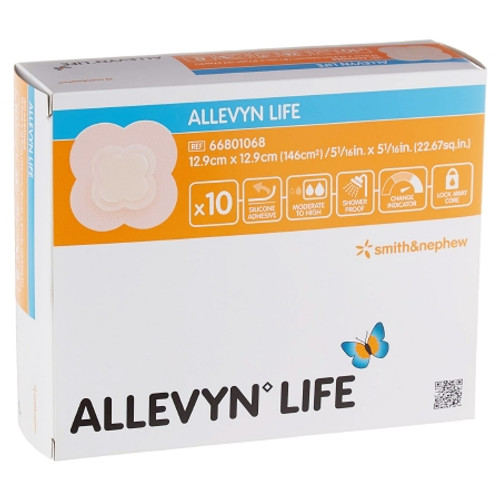 Foam Dressing Allevyn Life 5--1/16 X 5-1/16 Inch With Border Film Backing Silicone Gel Adhesive Quadrilobe Sterile (CS)