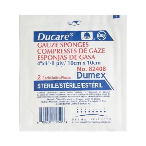 Gauze Sponge Ducare 4 X 4 Inch 8-Ply Sterile 2 per Pack (BX)