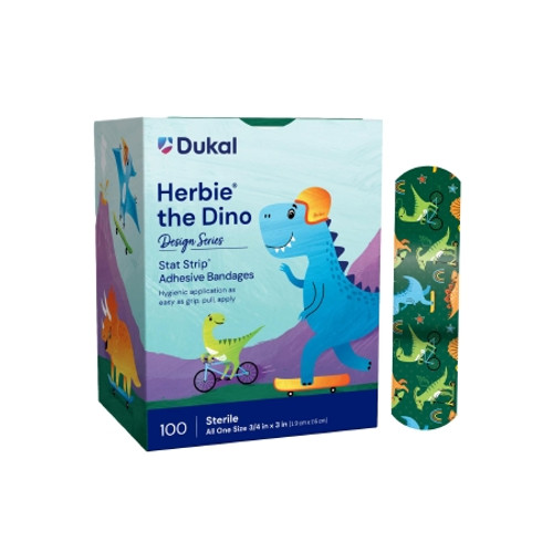 Adhesive Strip Designer Series with Stat Strip? Technology 3/4 X 3 Inch Plastic Rectangle Kid Design (Herbie the Dinosaur) Sterile (CS)