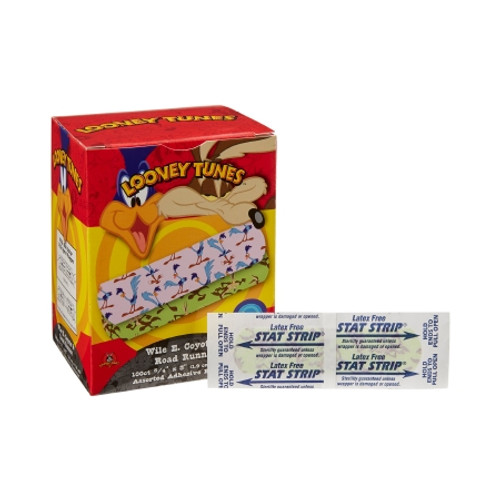 Adhesive Strip Looney Tunes* Stat Strip? 3/4 X 3 Inch Plastic Rectangle Kid Design (Looney Tunes Wile Coyote / Roadrunner) Sterile (CS)