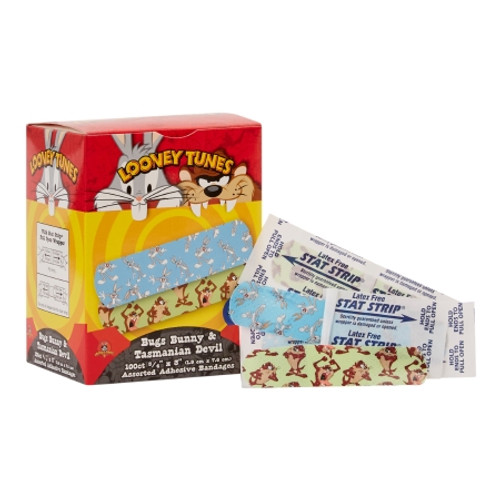 Adhesive Strip Looney Tunes* Stat Strip? 3/4 X 3 Inch Plastic Rectangle Kid Design (Looney Tunes Bugs and Taz) Sterile (CS)