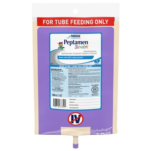 Pediatric Tube Feeding Formula Peptamen Junior? Unflavored 1000 mL Bag Liquid Whey Protein Impaired GI Function (CS)