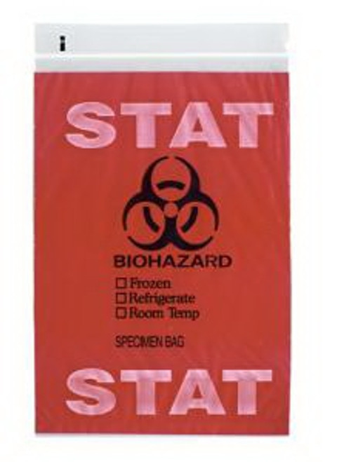 Specimen Transport Bag with Document Pouch 6 X 9 Inch Zip Closure STAT / Biohazard Symbol NonSterile (CS)