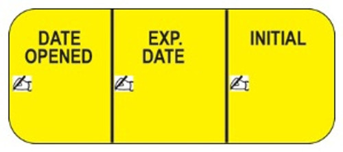 Pre-Printed / Write On Label Indeed Auxiliary Label Yellow Paper Date Opened Exp. Date Initial Black Quality Control Label 5/8 X 1-1/2 Inch (PK)