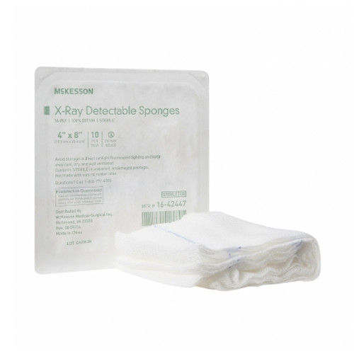 X-Ray Detectable Gauze Sponge McKesson 4 X 8 Inch 10 per Tray Sterile 16-Ply Rectangle (CS)