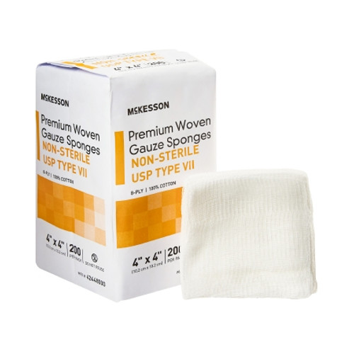 USP Type VII Gauze Sponge McKesson 4 X 4 Inch 200 per Pack NonSterile 8-Ply Square (CS)