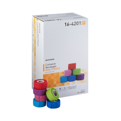 Cohesive Bandage McKesson 1 Inch X 5 Yard Self-adherent Closure Purple / Pink / Green / Light Blue / Royal Blue / Red NonSterile Standard Compression (PK)