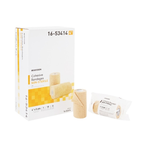 Cohesive Bandage McKesson 4 Inch X 5 Yard Self-Adherent Closure Tan NonSterile Standard Compression (EA)